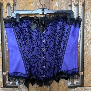 BUSTIER CORSET RUFFLED LACE UP PURPLE 2 XL